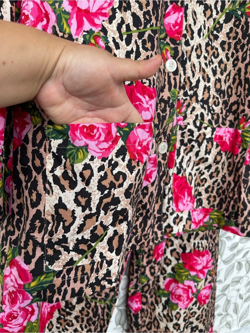 Nick & Nora Leopard Rose Pajama Set Large Whimsigoth 100% Cotton PJ Lounge